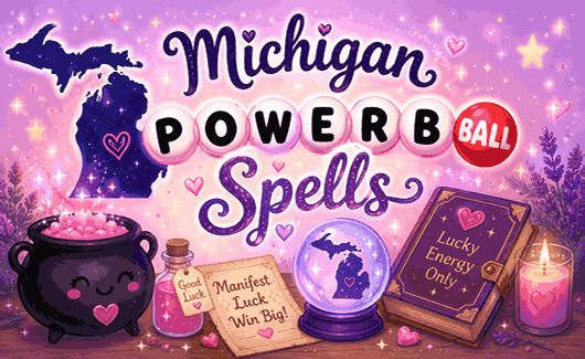 Michigan Powerball spells with lucky lottery numbers, jackpot winning guidance, magical fortune, and winning ticket energy