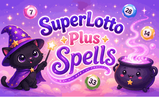 SuperLotto Plus spells with lucky lottery numbers, jackpot winning guidance, magical fortune, and lucky ticket theme