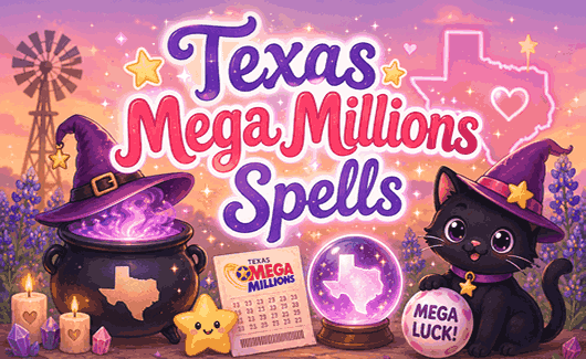 Texas Mega Millions spells with lucky lottery numbers, jackpot winning guidance, magical fortune, and winning ticket theme