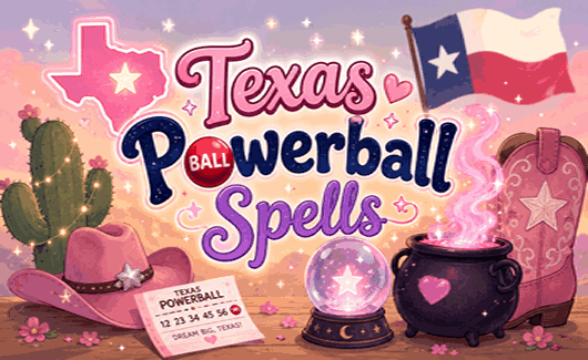 Texas Powerball spells with lucky lottery numbers, magical jackpot guidance, and winning ticket fortune theme