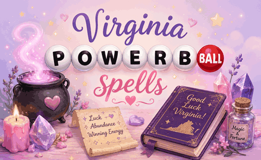 Lucky Virginia Powerball lottery spells with magical charms, winning numbers, and mystical fortune theme